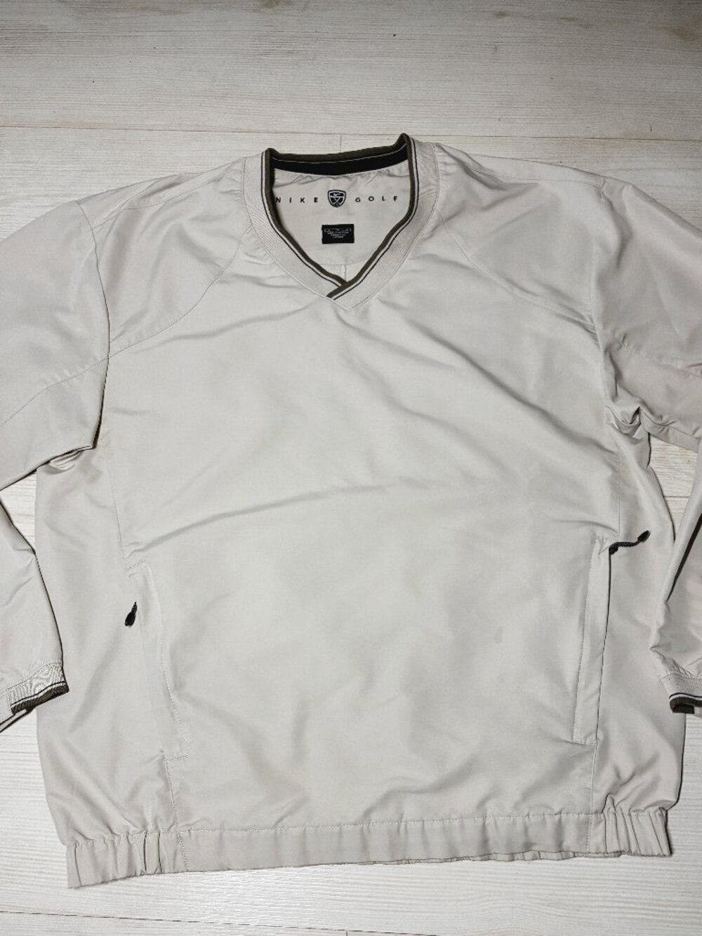 VTG Nike Golf V-Neck Pullover Windshirt Jacket Beige Tan Men's Size Medium